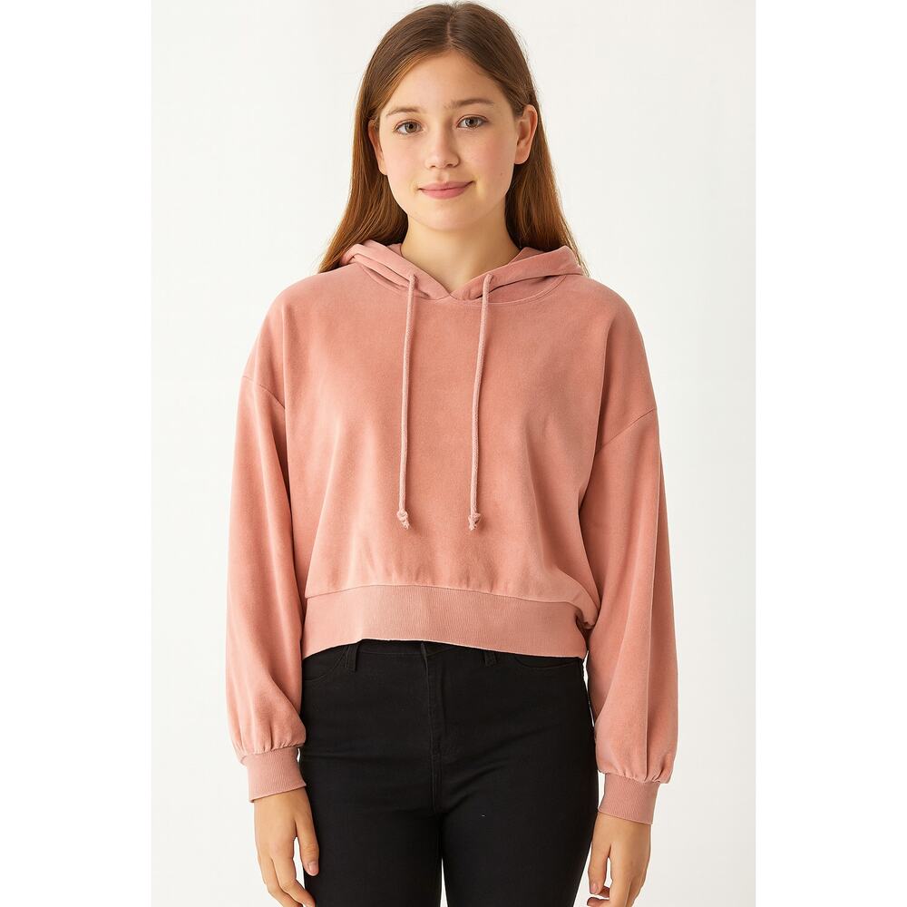 NWOT Flirtitude Juniors Light Pink Velour Zip-Up Hoodie Sweatshirt Size Large